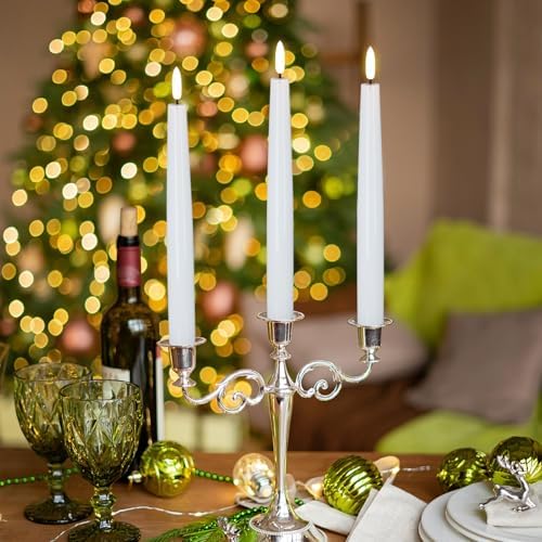GenSwin LED Taper Candles with Remote Timer, White Flickering Flameless Taper Candles Battery Operated, Real Wax Flameless Candlesticks for Halloween Christmas Decorations(Set of 6, 0.78” x 9.84”) - Image 6