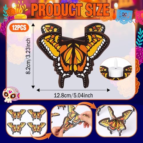 12 Pcs Lemonroad Day of the Dead Wooden Butterfly Candleholder Tabletop - Image 2