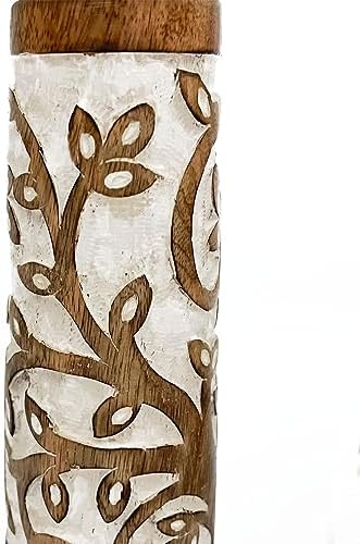 Perilla Home Wood Texture Candlestick Holders Set of 3 - Candle Holders for Candlesticks, Taper Candles, Anniversary, Dinning Table Vintage Candle Holder Centerpiece - (12x10x8 Brown and White) - Image 4