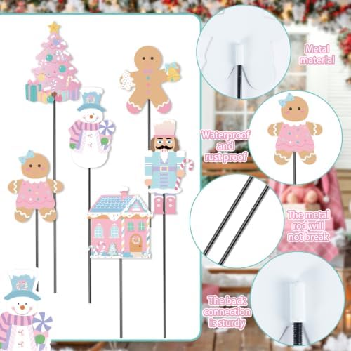 6 Pcs 12'' Pastel Gingerbread Christmas Yard Stakes Outdoor Decoration - Image 4