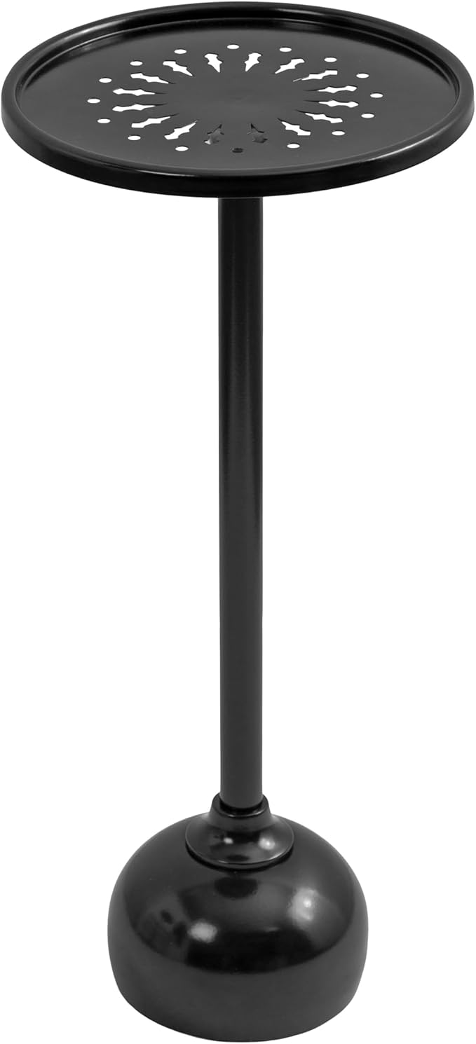 Kate and Laurel Miki Modern Pedestal Drink Table; 10 x 10 x 23; Black; Decorative Accent Patio Table for Use as Plant Stand Indoors or Outdoors or as a Living Room Martini Table