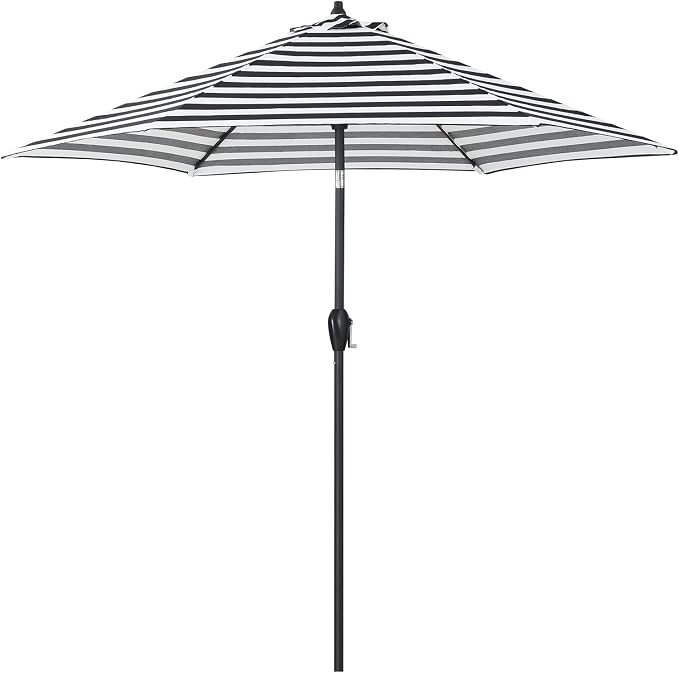 Tempera Striped Patio Umbrellas Outdoor Table Market Umbrellas with Crank & Pust Button Tilt|Auto-Tilt, 8 Steel Ribs, High Color-Fastness Canopy