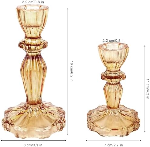 Glass Candlestick Holders Set of 3, Amber Stripe Taper Candle Holders for Table Centerpiece, Home Decorations, Wedding and Party - Image 6
