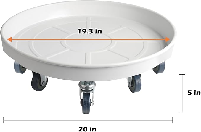 20 Inch Heavy Duty Plant Stand on Wheels, Round Plant Caddy with Wheels for Indoor & Outdoor Use, Metal Rolling Tray for Potted and Small Furniture, White