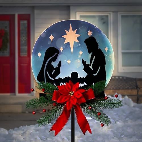 Solar Christmas Nativity Garden Stake, Round Acrylic Yard Stake by LimygusHomeGarden