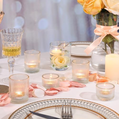 20pcs Assorted Ribbed Clear Votive & Tea Light Candle Holders, Glass Candle Holder for Table Centerpiece, Wedding, Baby Shower, Home and Party Decorations - Image 5