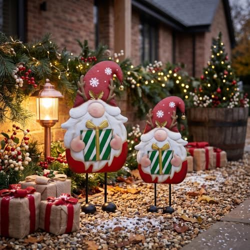 TERESA'S COLLECTIONS Christmas Gnome Outdoor Metal Red White Santa Decor - Image 3