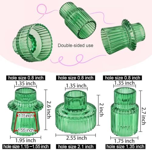 Glass Candlestick Holders, Taper Candle Holders, Set of 6, Green - Image 2