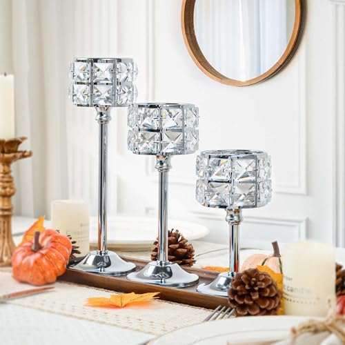 Crystal Metal Candle Holder, Square Crystal Beads Bling Tea Light Candlestick, Tall Votive Candelabra Elegant Centerpiece for Table Wedding Decoration, Home Decor (Silver, 4 Set (12pcs) - Image 5