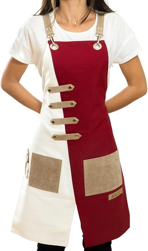 MONAPRON Apron for Women and Men Waterproof Canvas Extra Pocket for Chef Barista Gardening BBQ Grilling Crossback Unisex