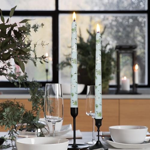 Light Blue Small White Flower Taper Candles Set of 2- Beautiful Handmade Aesthetic Candle-Home Decor Elegance to a Wedding Decor or Garden Party Table-10Inch Small White Flower - Image 2