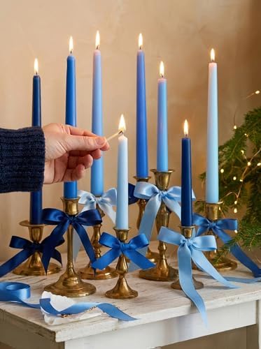 10" Classic Taper Candles, Blue Shades, 12-Pack, 7-8 Hours Long Burning, Unscented Tall Candlesticks - Image 3