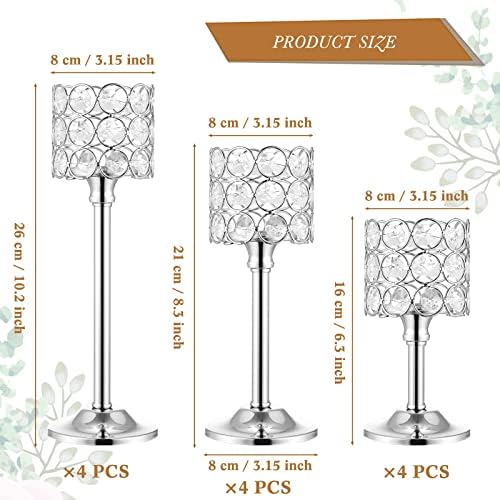 Mumufy 12 Pieces Crystal Candle Holders Set 3 Sizes Tall Crystal Wedding Candlestick Holders Pillar Candelabra Stand for Table Centerpieces for Christmas Party Wedding Dining Decoration (Silver) - Image 2