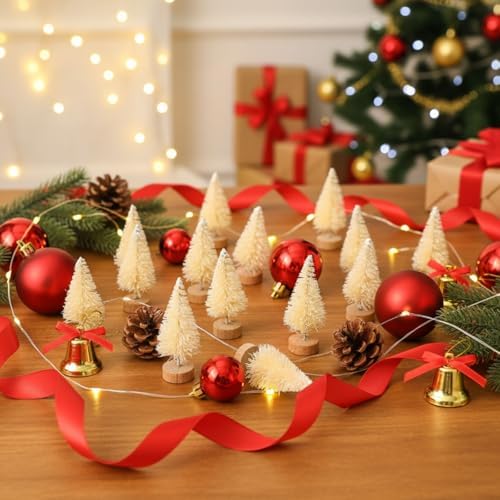 Sumind 96 Pcs Mini Bottle Brush Trees Small Christmas Trees, Beige - Image 3