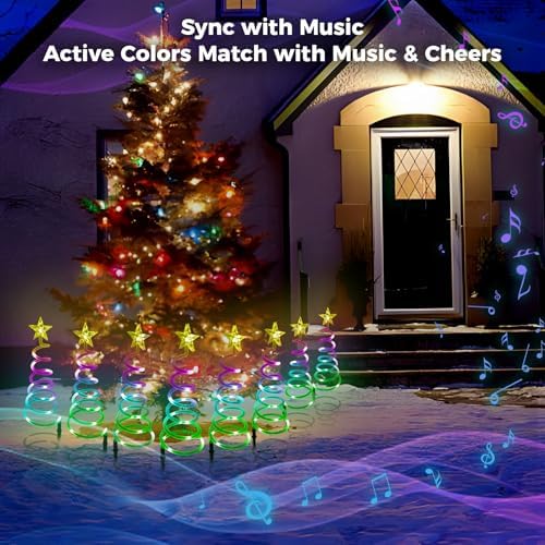 8 Pack Christmas Pathway Lights Outdoor, Spiral Christmas Tree Path Lights, Christmas Yard Decorations Outdoor, Spiral Lighted Christmas Tree for Yard-APP Control Music Schedule Waterproof 1.5FT*8 - Image 5