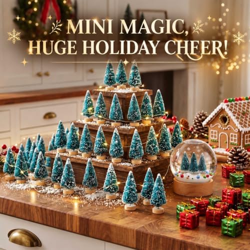Sumind 144 Pcs Mini Bottle Brush Trees Small Christmas Trees, Light Green - Image 6