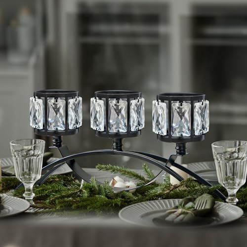 3 Arms Crystal Candle Holders, Arch Candlestick Table Candelabras Centerpieces for Wedding, Dinning Room, Cabinet Ornaments, Home Decoration， Gift (Black, 2 Pcs-3 Arm Arched) - Image 4