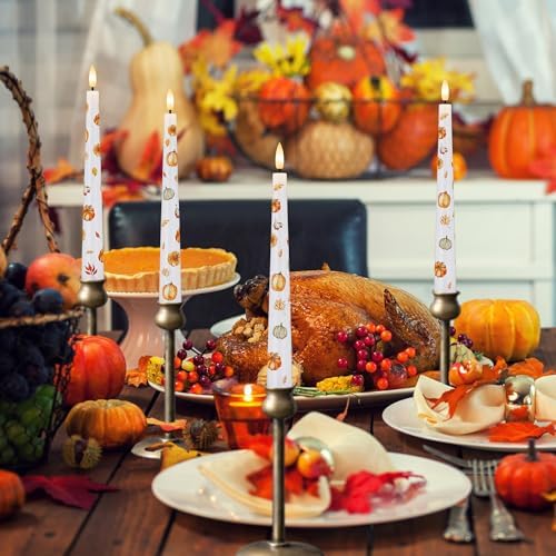 Fall Flameless Taper Candles, Pumpkin & Maple Leaf Battery Operated Candles - Image 5