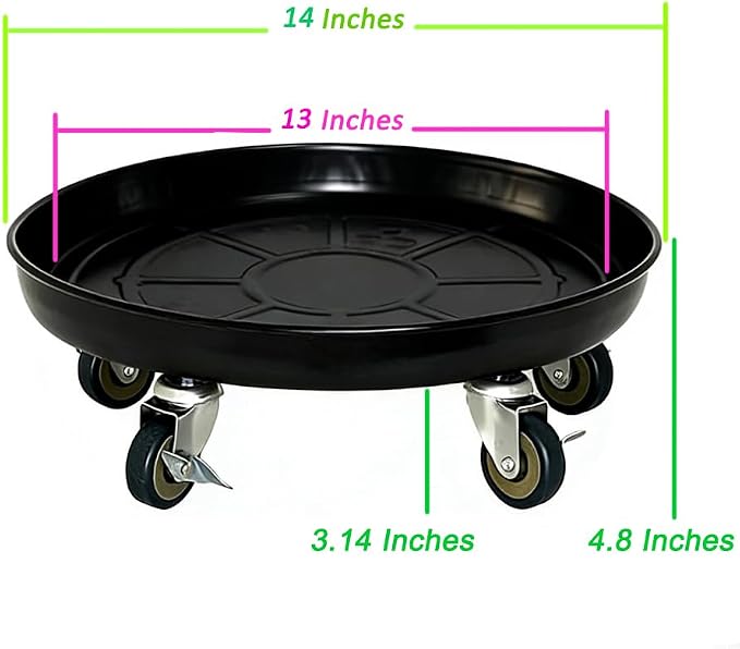 SIAMO 14" Heavy Duty Plant Caddy (400lbs Capacity)-Lockable Non-Scratch Swivel Casters Rolling Plant Stand Saucer for Large Ceramic Planters & Heavy Trees Indoor & Outdoor,2-Pack,Black