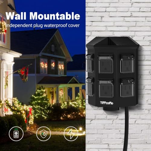 Outdoor Power Strip with 60FT Extension Cord, 100FT Remote Control, Dusk to Dawn Light Timer Waterproof, 6 Grounded Outlets for Christmas Decorations, ETL Listed - Image 7