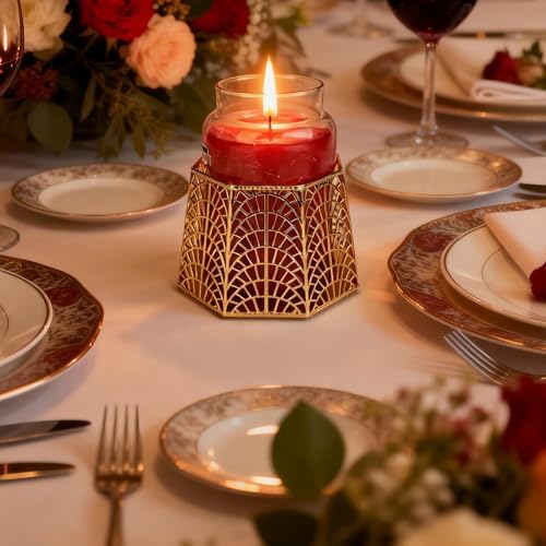 3 Wick Candle Holder, Golden Shell Design Candle Jar Holder for 4-Inch Diameter Jars (5.25" D x 3.5" H) (Golden) - Image 5