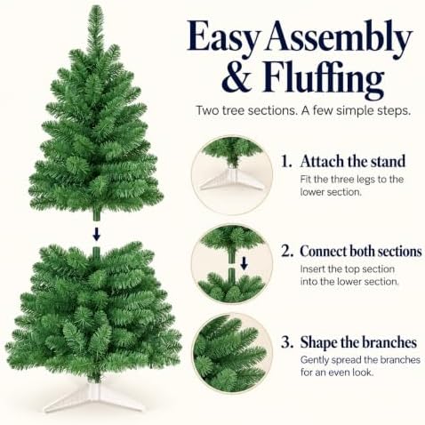 3FT Artificial Christmas Tree with String Lights – Tabletop Small Xmas Tree for Desk, Office, or Small Spaces – Full Branches, Easy Assembly, Holiday Decoration (Sage Green) - Image 7