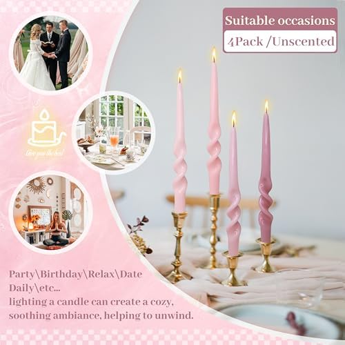 Smokeless Spiral Taper Candles 9.5 Inch Twisted Candlesticks Gradient Pink Long Dinner Candles for Home Wedding Decor - Image 6