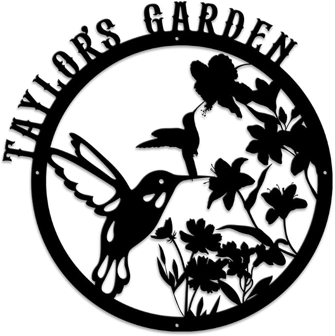 MeMate Hummingbird Garden Sign, Personalized Metal Signs, Garden Sign to Personalize, Large Sign for Vegetable Garden She Shed, Customized Name Wall Art for Outdoor Decor, Plaque for Mom Grandma