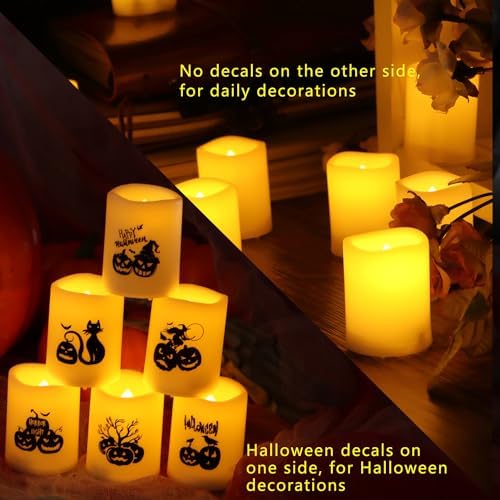 Halloween Battery Operated Flameless LED Votive Candles Pumpkin Decal 6 PCS - Image 3