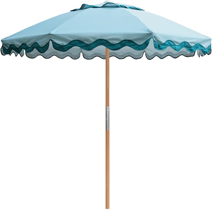 AMMSUN 7.8FT Outdoor Patio Umbrella, Boho Market Table Umbrella Wood Pole | Heavy-Duty Build Quality, UPF 50+ Sun Protection and Waterproof Canvas, Hand-Crafted Ash Wood Pole, Air Vent, a Carry Bag