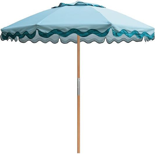 AMMSUN 7.8FT Outdoor Patio Umbrella, Boho Market Table Umbrella Wood Pole | Heavy-Duty Build Quality, UPF 50+ Sun Protection and Waterproof Canvas, Hand-Crafted Ash Wood Pole, Air Vent, a Carry Bag