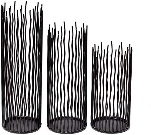 Candle Holders Set of 3 Black Metal Iron Pillar Candlestick Modern Indoor and Outdoor Candlestick Holders for Table Centerpiece Fireplace Mantel Decoration,Home,Party, Wedding,Dining Room Decor by simpdecor