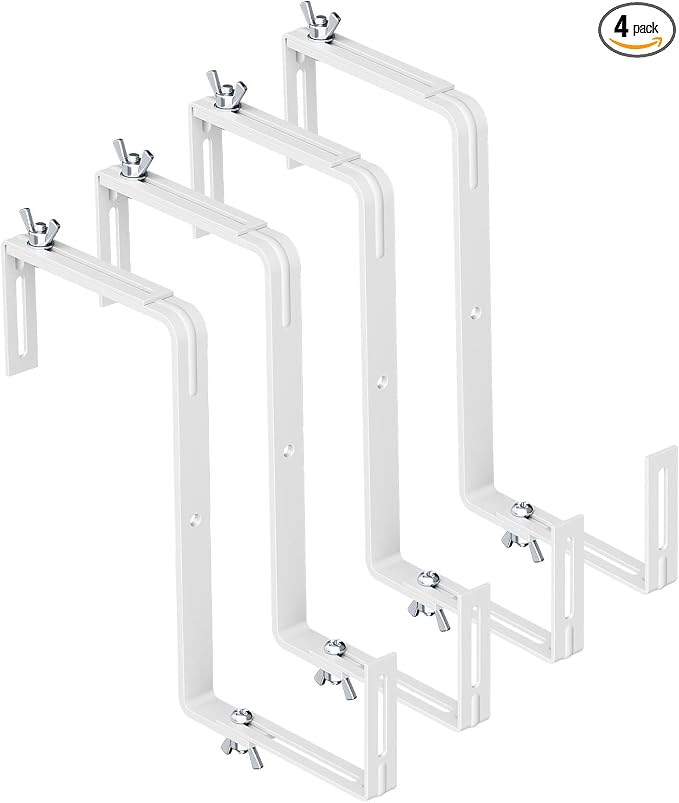 Adjustable Planter Box Brackets,Enhanced Bottom Support,Universal Outdoor Hanging Brackets,Flower Box Brackets for Fence Railings, Windowsill, Patio, Garden,Balcony. (White)