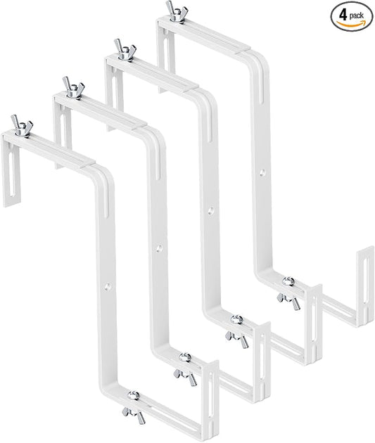 Adjustable Planter Box Brackets,Enhanced Bottom Support,Universal Outdoor Hanging Brackets,Flower Box Brackets for Fence Railings, Windowsill, Patio, Garden,Balcony. (White)