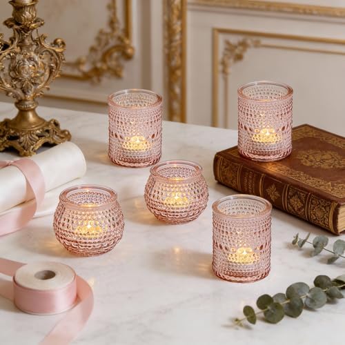 Rubtlamp 24 Pack Pink Votive Candle Holders, Glass Candle Holder for Floating Candle, Tealight Candle Holders for Table Centerpieces(2 Sizes) by Rubtlamp