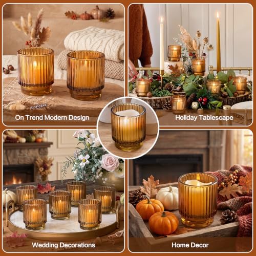 Kate Aspen Vintage Glass Tealight & Amber Votive Candle Holders (Set of 6) Rustic Fluted Candle Holder Set, Boho Home Decor, Wedding Table Centerpieces, Farmhouse Kitchen Table Decor - Image 5