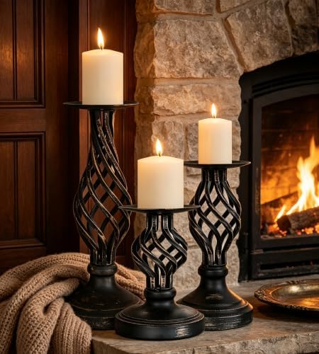 Vintage Metal Pillar Candle Holder for Table Decor - Image 2