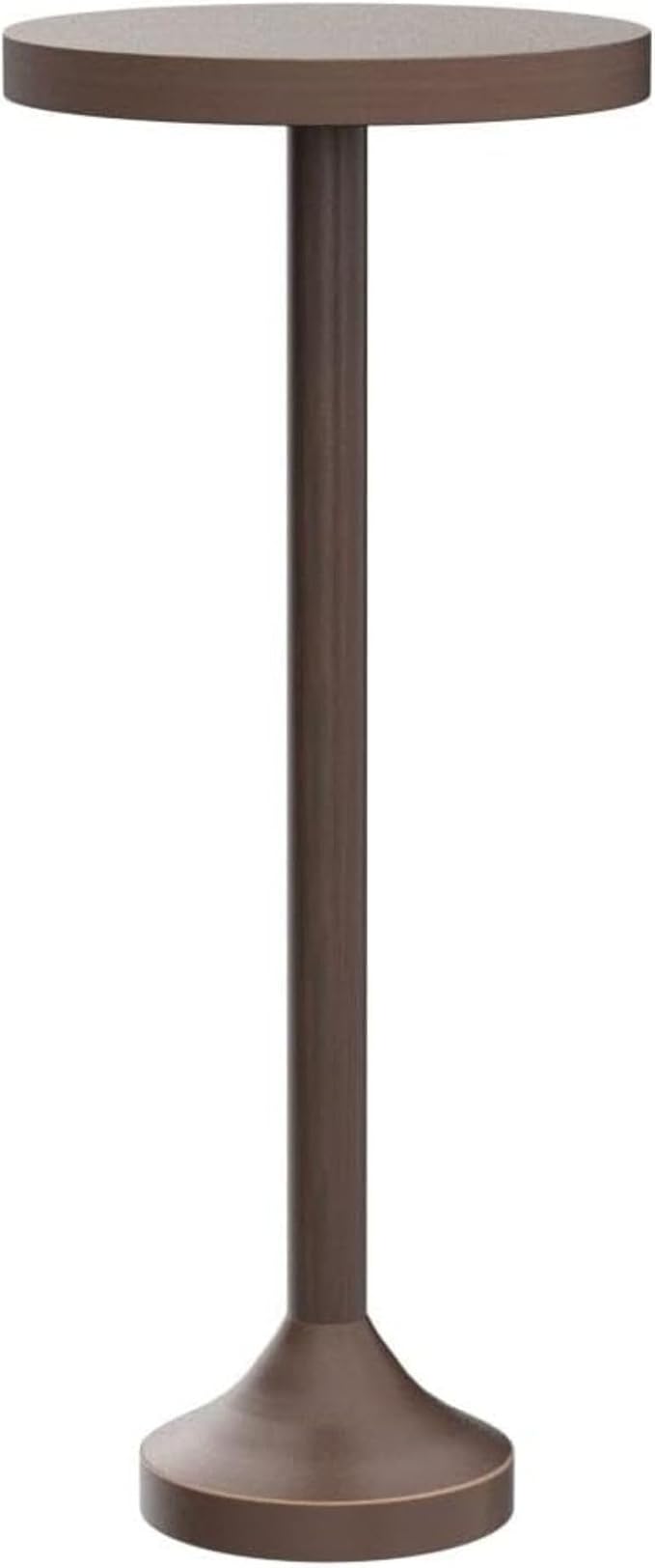 COZAYH Small Pedestal End Table, Living Room Accent Side Table - Display Stand with Wood Top & Distressed Finish Metal Base, Light Espresso