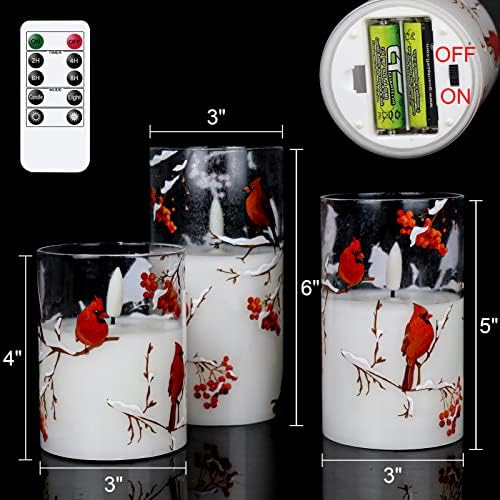 Red Bird LED Glass Flameless Candles Battery Operated Remote - Image 6