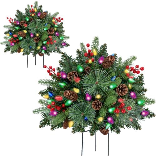 Prelit 18 Inch Outdoor Christmas Tree Urn Filler with 70 Multicolor Light Pre-Decorated Christmas Urn Filler for Pathway &Porch& Yard Decorations by ENVEN
