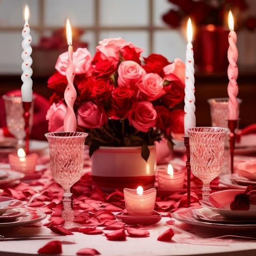 Nuanchu 4 Pcs Twisted Taper Candles,7.87 Inch,Heart,Pink White - Image 6