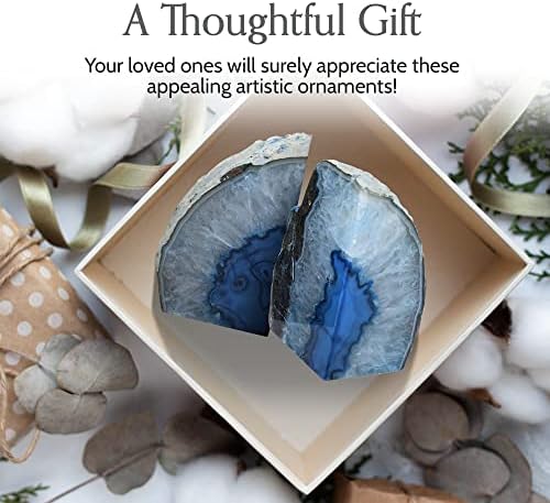 Nature's Decorations Blue Agate Bookends - A-Quality Medium Heavy Duty Geode, Navy & Sapphire Executive Office Decor, Crystal Gift, 1 Pair (3-4 lbs)