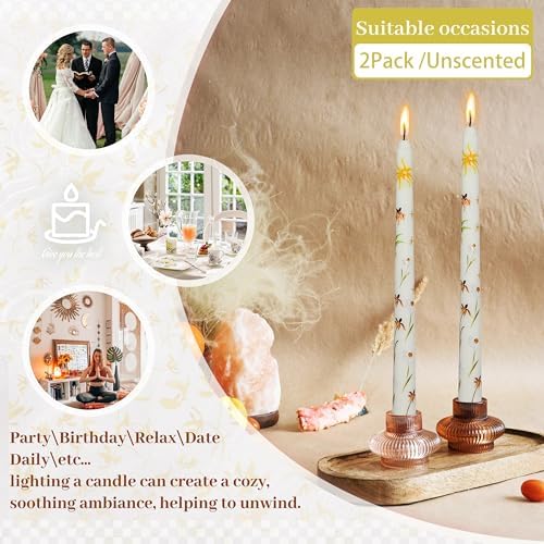 2 Pack White Flame Orchid 10Inch Taper Candles - Flower Pattern Candles Unscented Unsmoke Tall Taper Candle Sticks for Dinner Wedding Birthday Home Decoration - Image 3