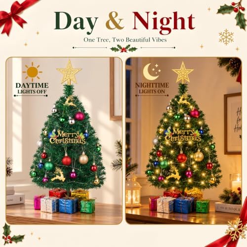 Mini Christmas Tree with Lights, 2 Ft Small Tabletop Christmas Tree 2 Packs - Image 5