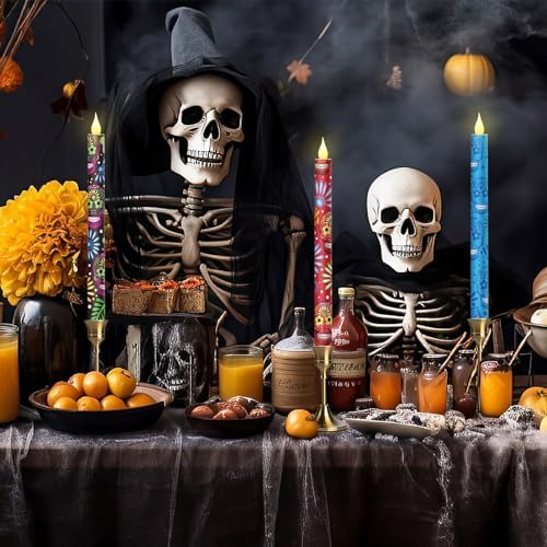 Honoson 6 Pcs Day of the Dead Flameless Taper Candles 10.6 Inch - Image 5