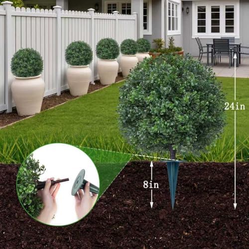 2PCS 24" Artificial Boxwood Topiary Ball Trees with Ground Spike - Image 4