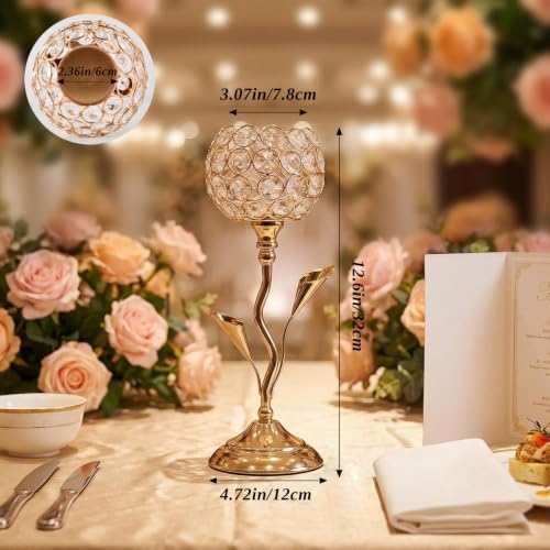 6 Pcs Gold Crystal Candle Holders 12.3" Tealight Wedding Table Centerpiece - Image 2