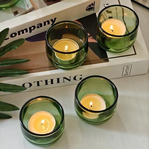 Gurfuy Glass Votive Candle Holders 6 Set - Tealight Candle Holder for Festival Wedding Propose Parties Holiday Table Centerpiece Shelf Decoration Fall Home Decor Green - Image 6
