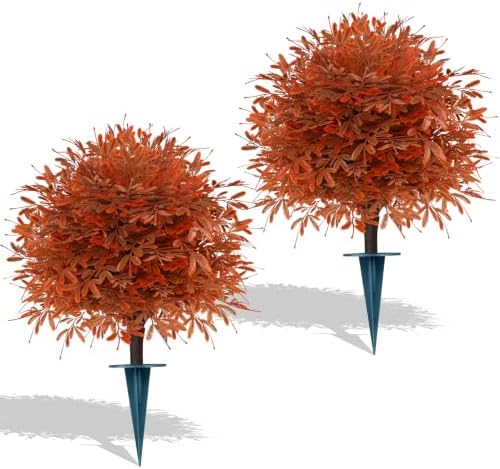 2 Pack Fall Artificial Cedar Topiary Balls with Ground Spike by LivingGreenEveryDayShine