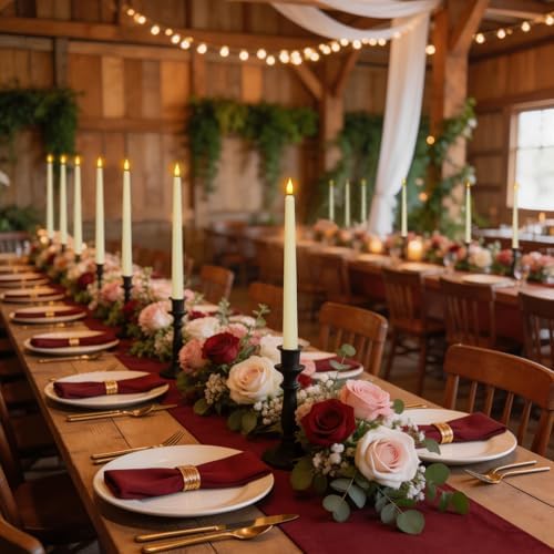 Homemory 48 Pcs Flameless Taper Candles with Remote Timer Dimmer, 11 inches Ivory Candlesticks Battery Operated, Plastic LED Taper Candles with Flickering Flame for Party Christmas Church Wedding - Image 3